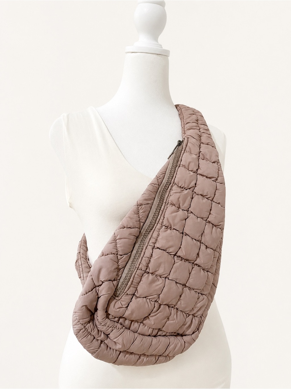 Pink Lily Quilted Crossbody Sling Bag in Dusty Mauve